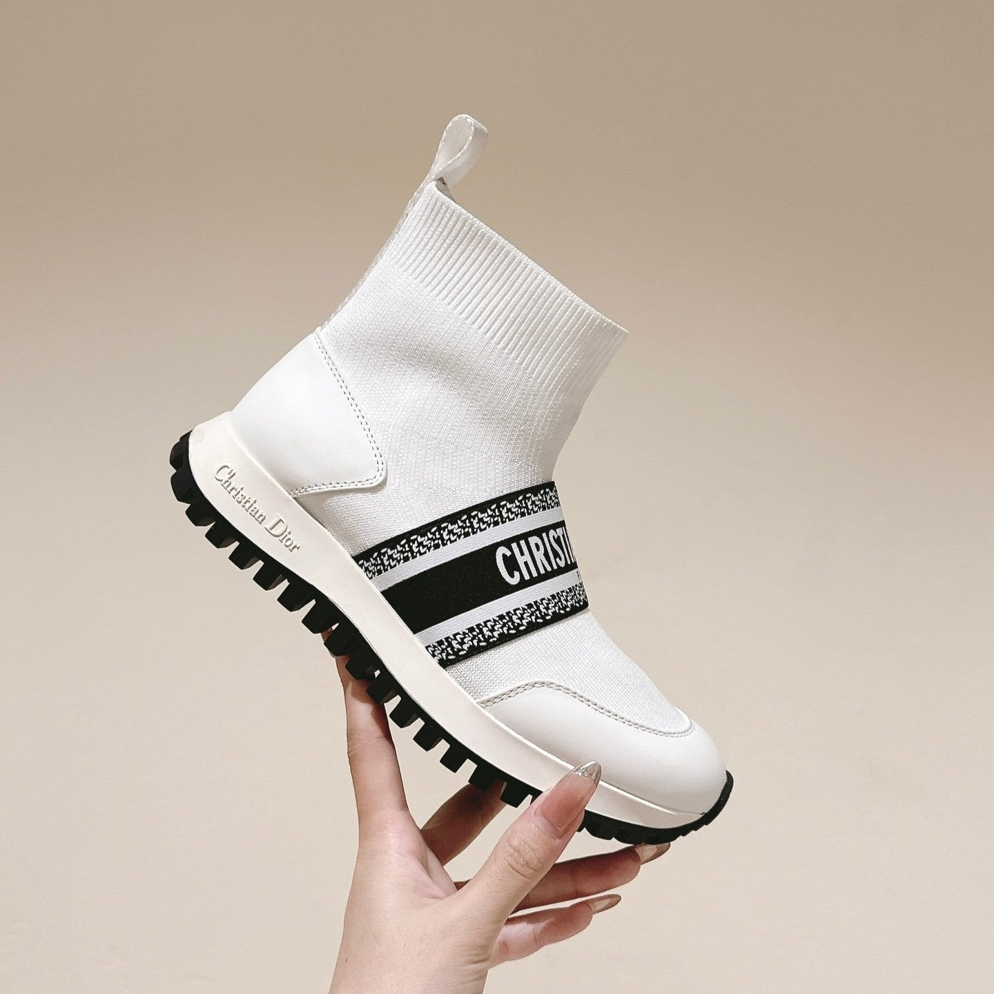 Luxury DiorHigh-Top Sneaker 40mm White Stretch Wool And Lambskin
