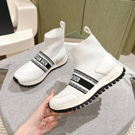 Luxury DiorHigh-Top Sneaker 40mm White Stretch Wool And Lambskin