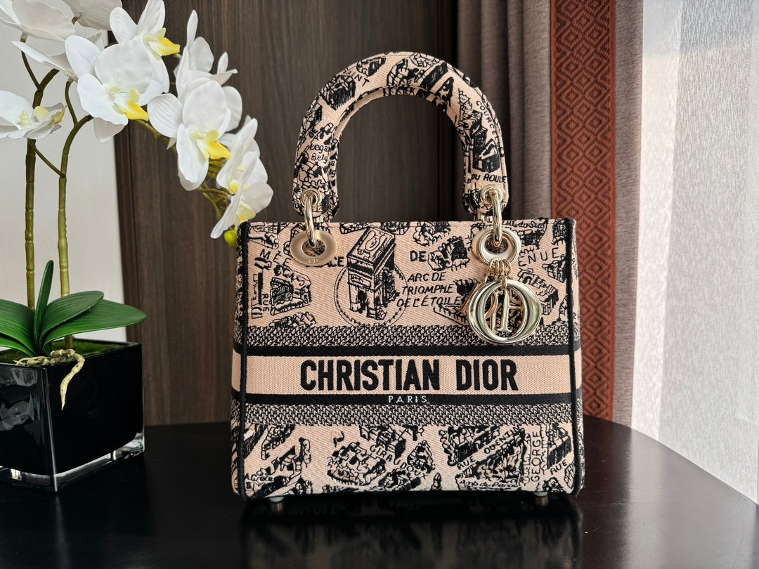 Luxury Diormedium lady 24 black pink embroidery canvas