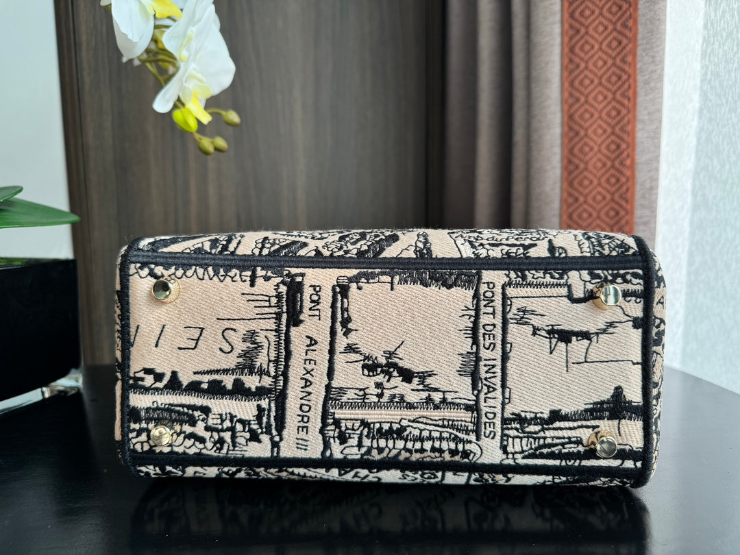 Luxury Diormedium lady 24 black pink embroidery canvas