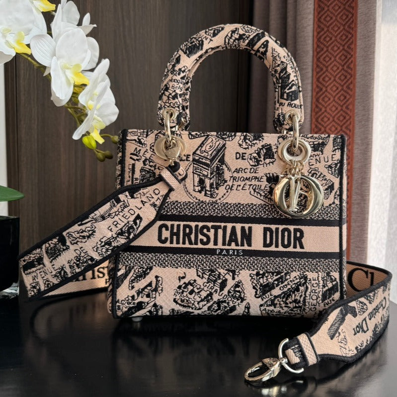 Luxury Diormedium lady 24 black pink embroidery canvas