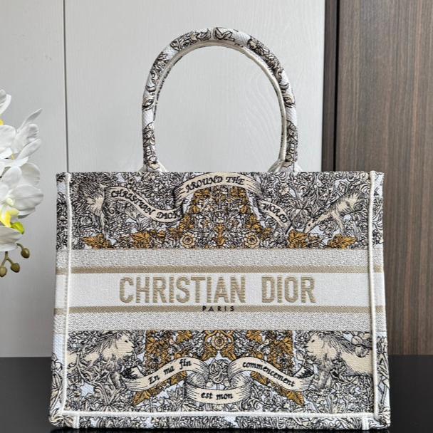 Luxury DiorBook Tote 36.5 Beige White Canvas Around The World