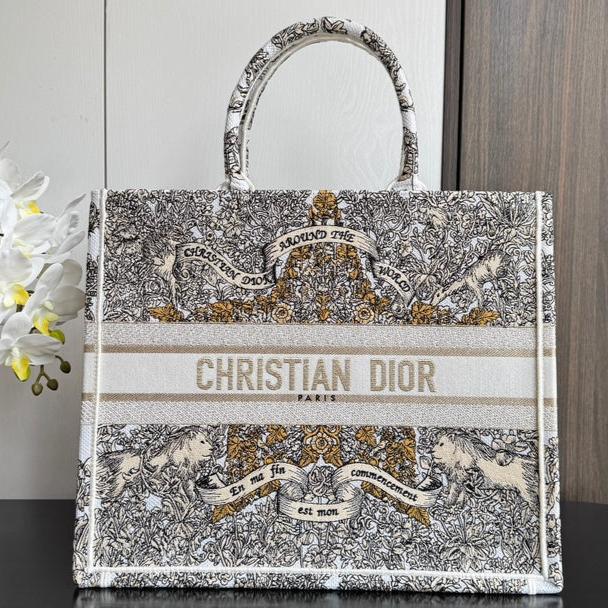 Luxury DiorBook Tote 41.5 Beige White Canvas Around The World