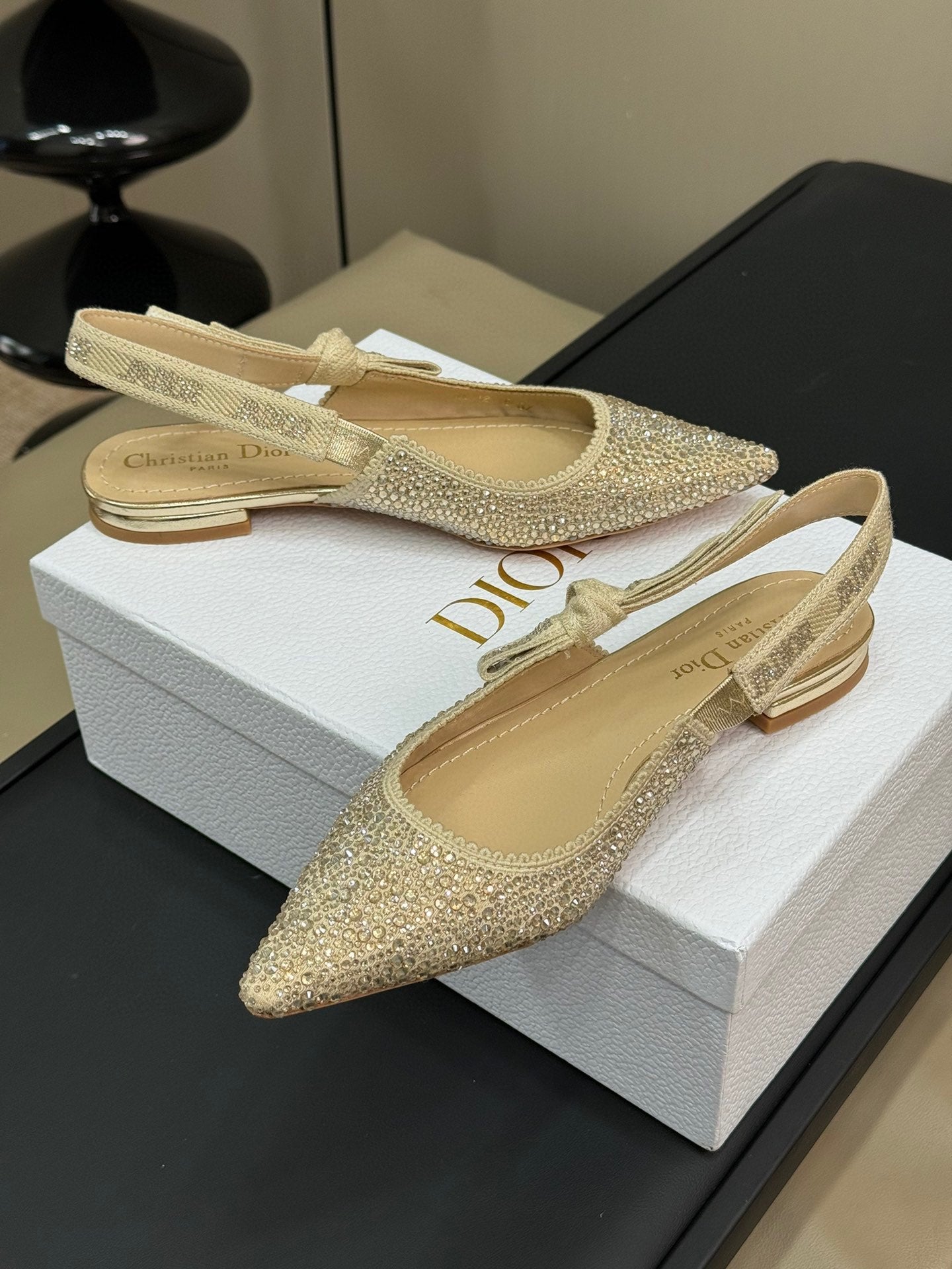 Luxury DiorJ'A Luxury DiorSlingback Gold-tone Cotton Microbeads