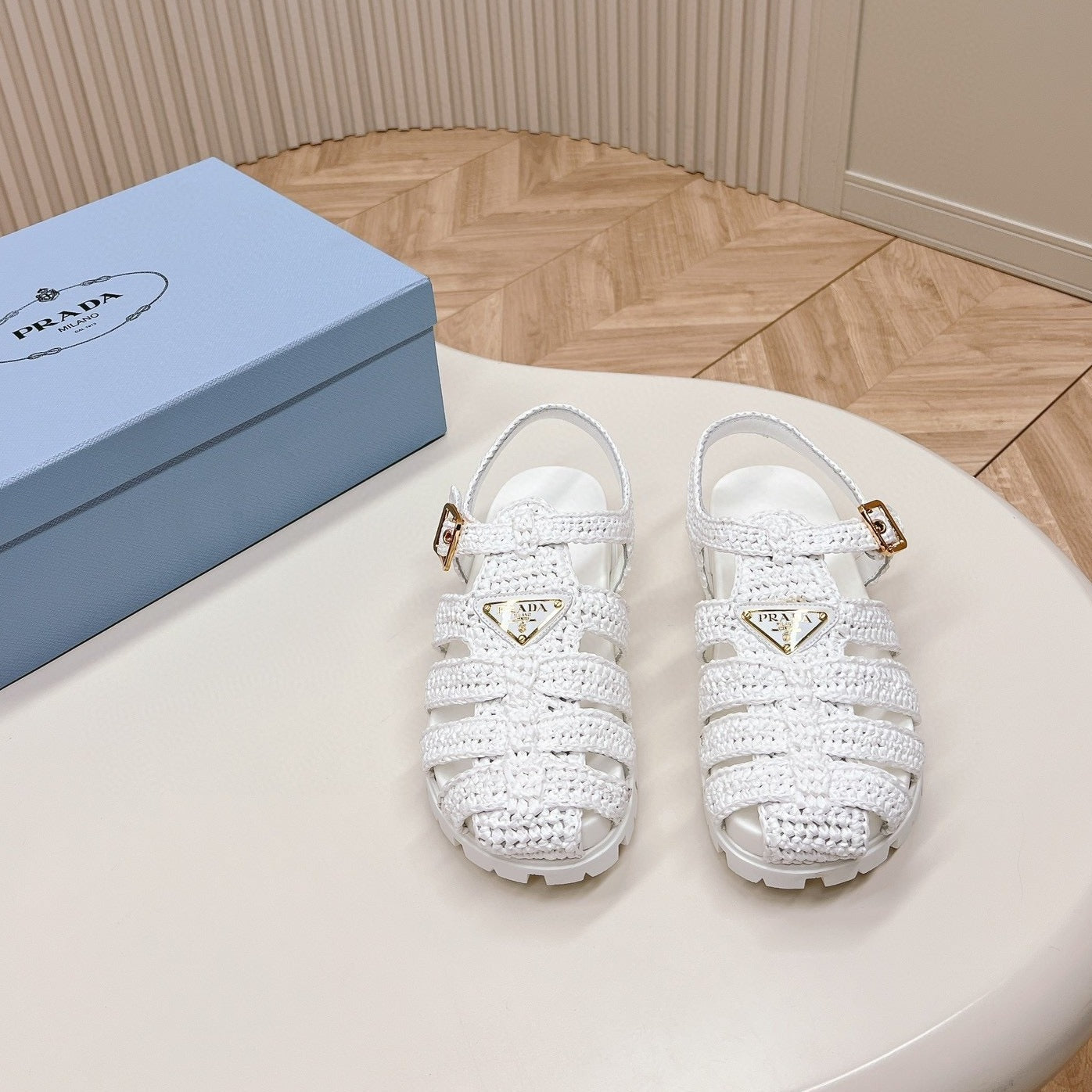 Luxury PradaRUBBER FISHERMAN SANDALS WHITE LAMBSKIN