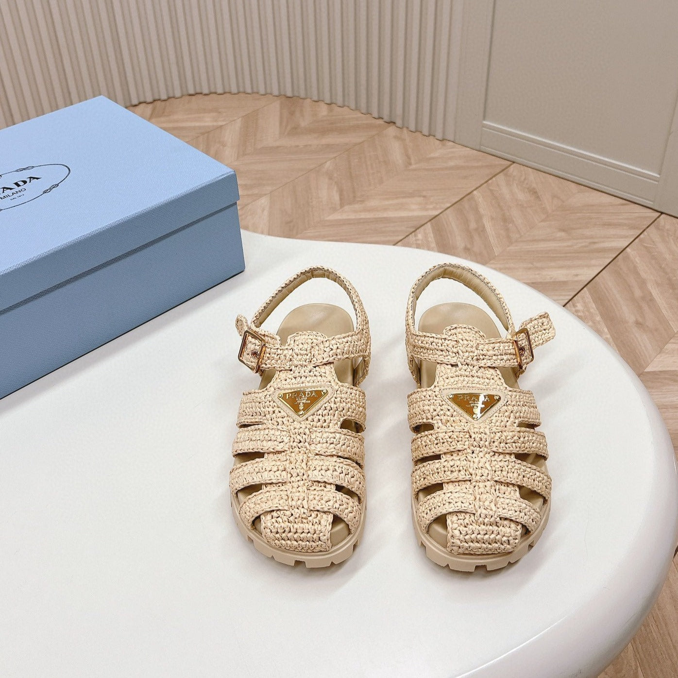 Luxury PradaRUBBER FISHERMAN SANDALS BEIGE LAMBSKIN