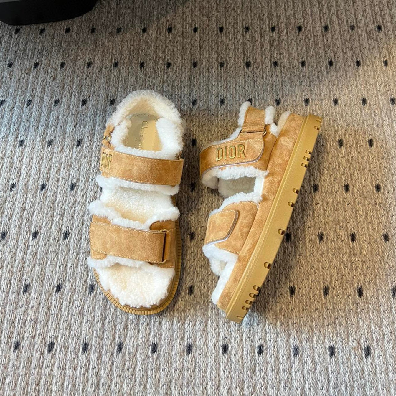 Luxury Dior DIORact Sandal 40mm Brown Yellow Suede And Fleece Lining