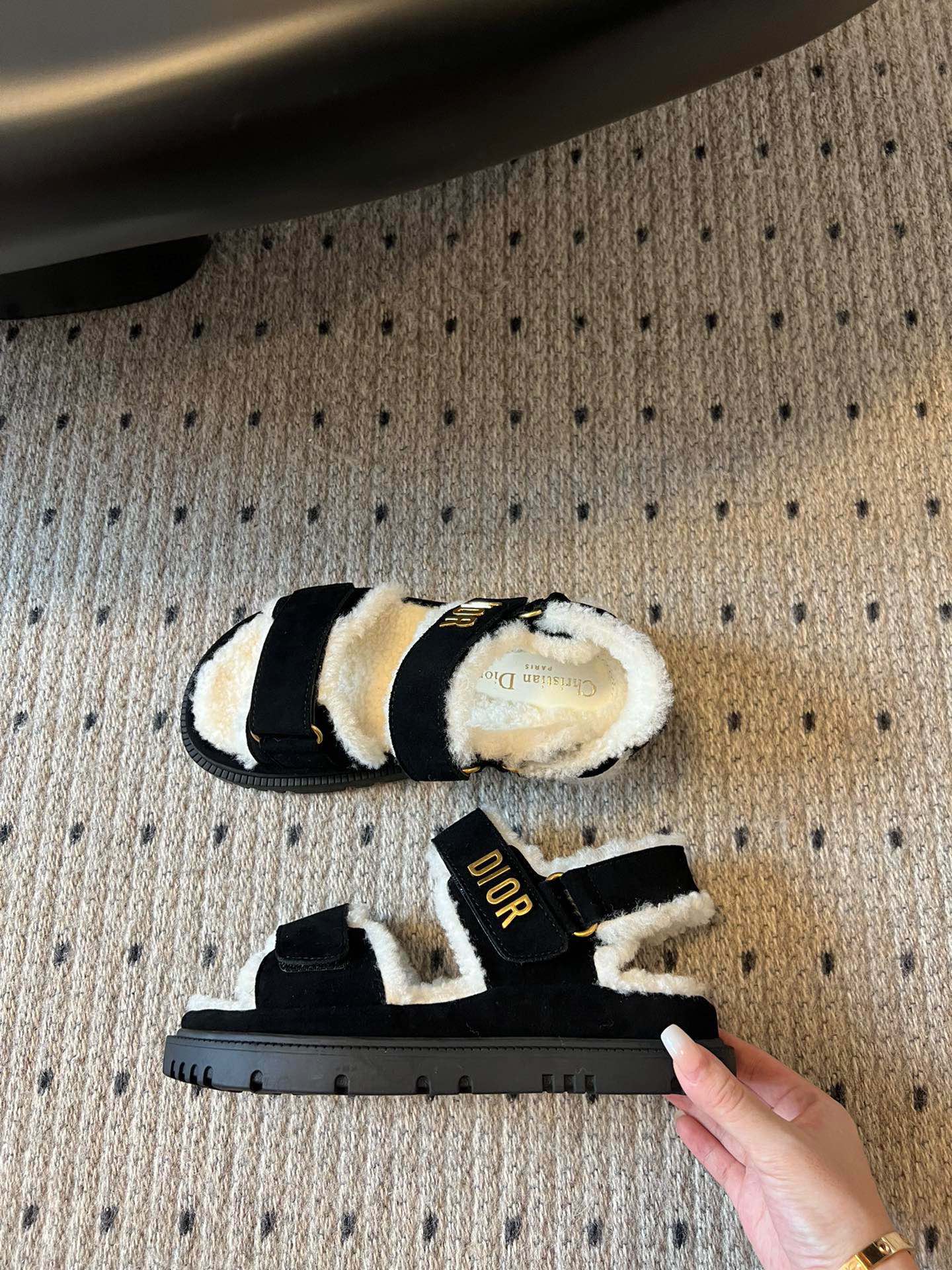 Luxury Dior DIORact Sandal 40mm Black Suede And Fleece Lining