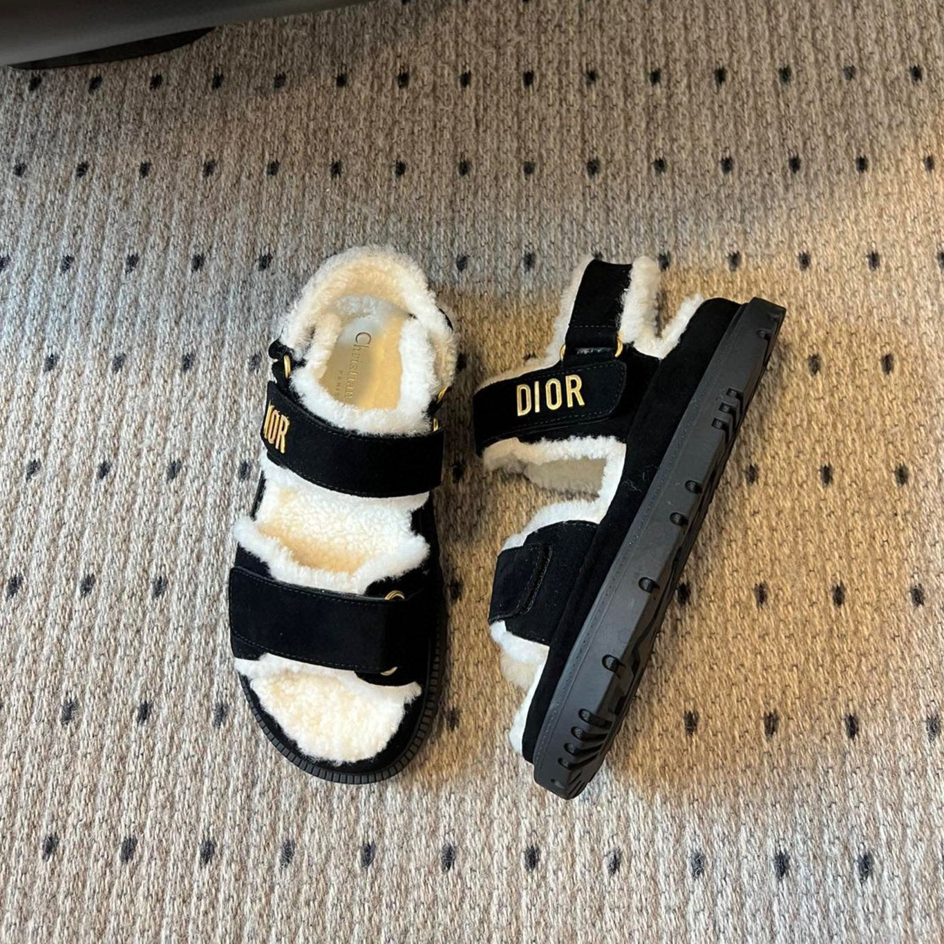 Luxury Dior DIORact Sandal 40mm Black Suede And Fleece Lining