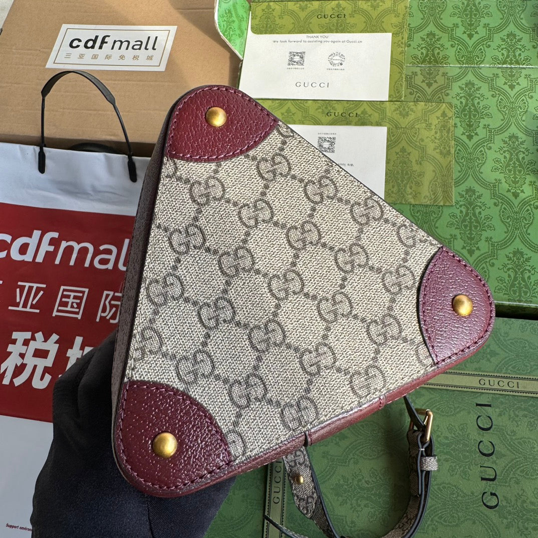 Luxury Gucci BUCKET BAG 18 IN BURGUNDY RED CANVAS AND CALFSKIN GOLD HARDWARE