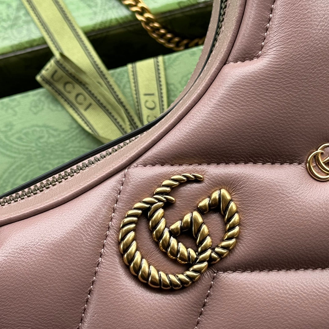 Luxury Gucci gg marmont half-moon shaped 21cm nude calfskin gold hardware