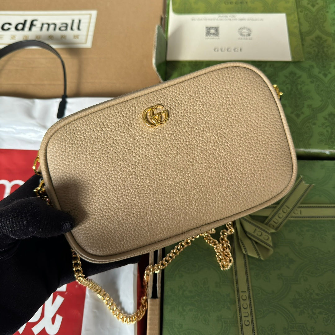 Luxury Gucci MARMONT MINI SHOULDER BAG 18 IN BUFF BEIGE CALFSKIN GOLD HARDWARE