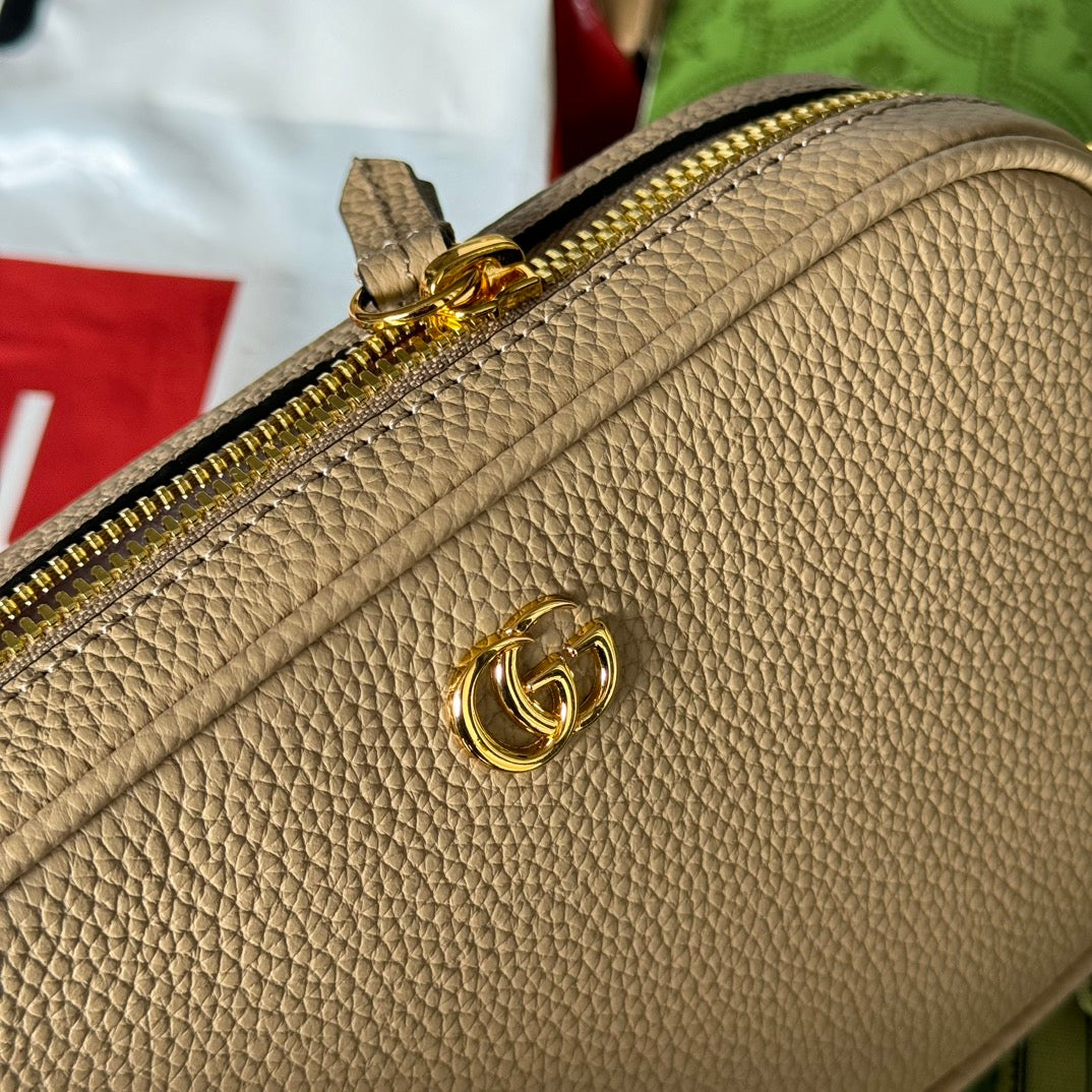 Luxury Gucci MARMONT MINI SHOULDER BAG 18 IN BUFF BEIGE CALFSKIN GOLD HARDWARE