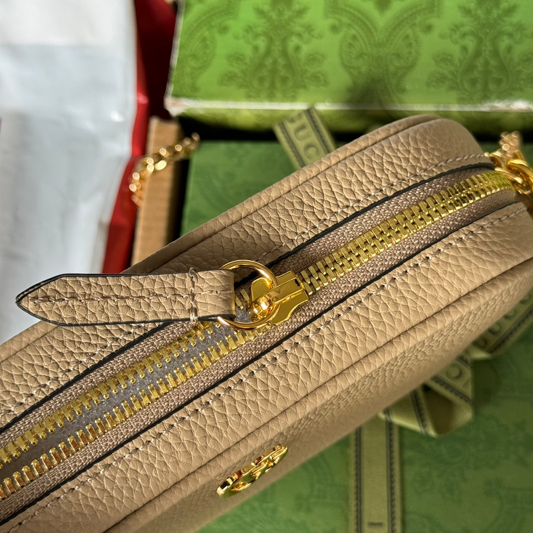 Luxury Gucci MARMONT MINI SHOULDER BAG 18 IN BUFF BEIGE CALFSKIN GOLD HARDWARE