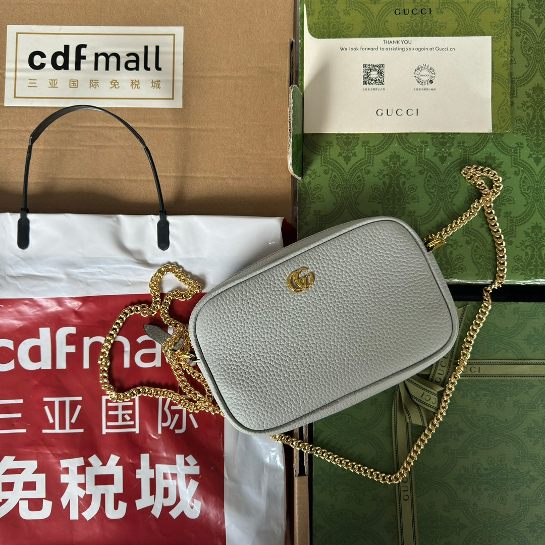 Luxury Gucci MARMONT MINI SHOULDER BAG 18 IN LIGHT GRAY CALFSKIN GOLD HARDWARE