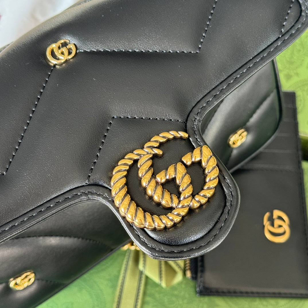 Luxury Gucci gg marmont 21cm black calfskin double g stud gold hardware