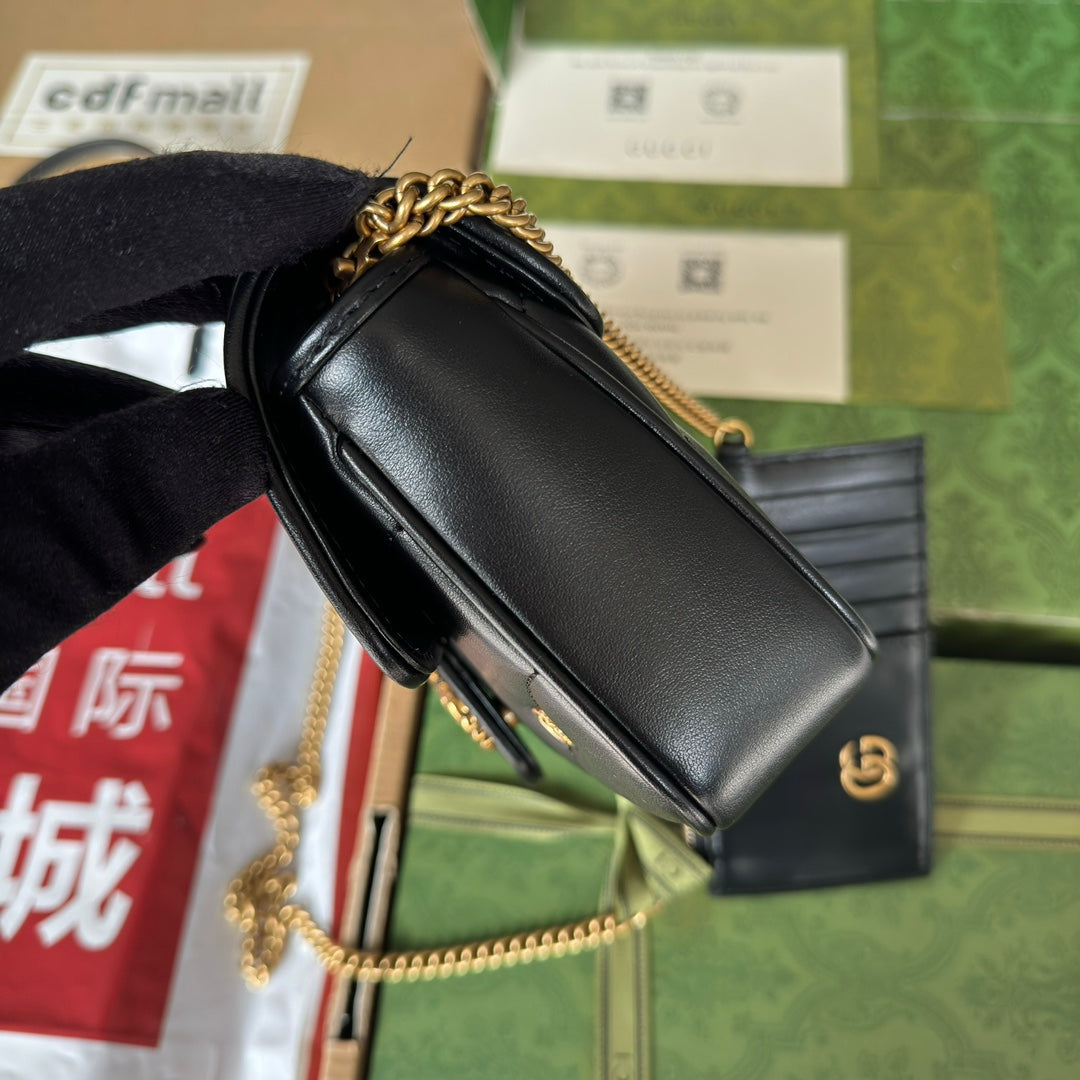Luxury Gucci gg marmont 21cm black calfskin double g stud gold hardware