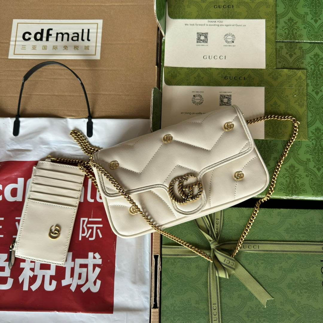 Luxury Gucci gg marmont 21cm white calfskin double g stud gold hardware