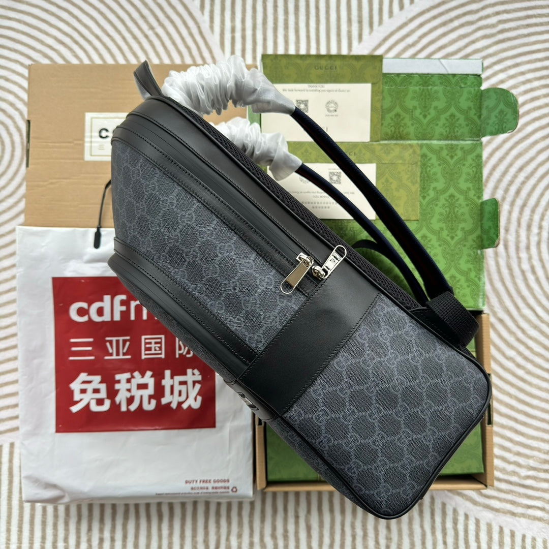 Luxury Gucci BACKPACK 44 IN GRAY MONOGRAM CANVAS AND BLACK LEATHER TRIM
