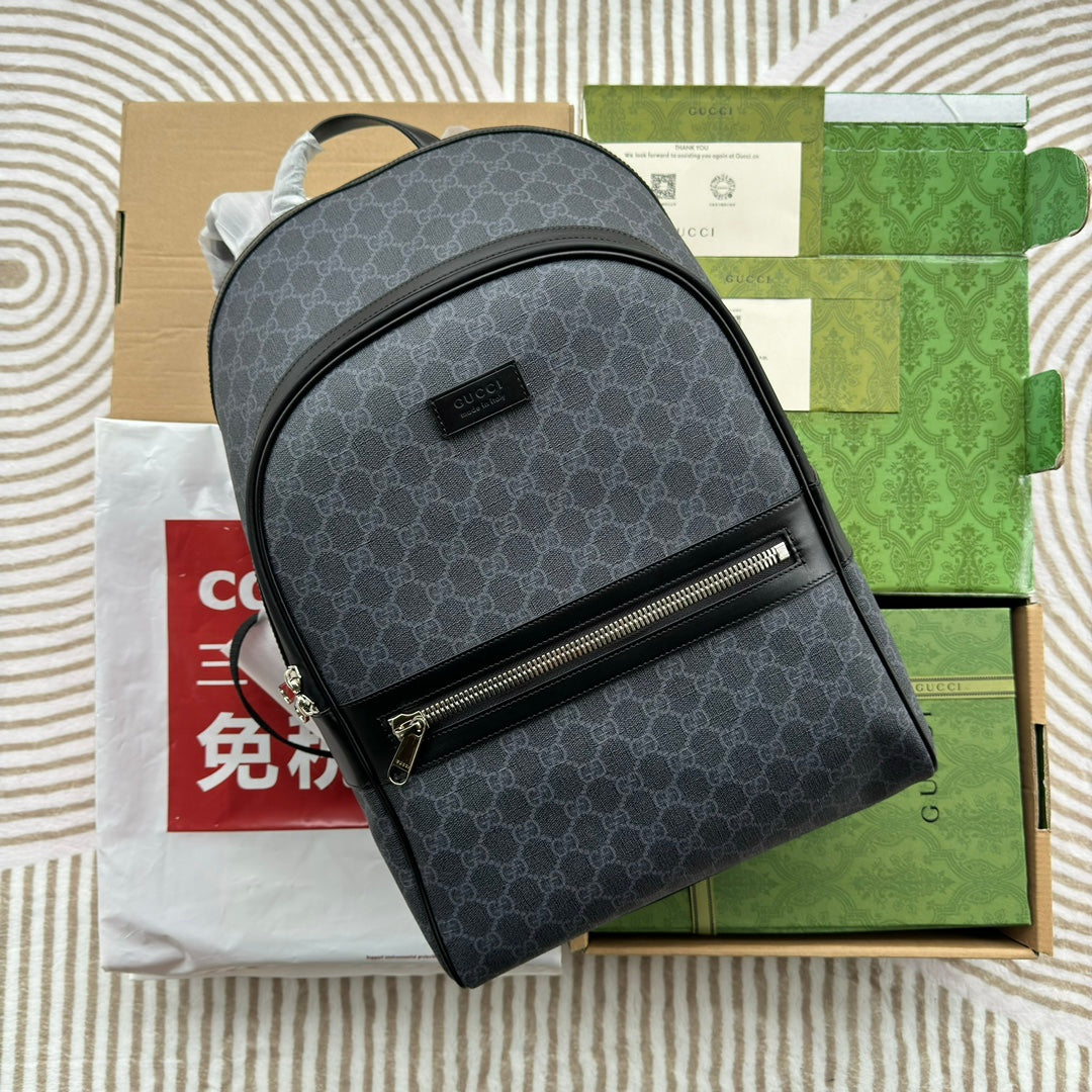 Luxury Gucci BACKPACK 44 IN GRAY MONOGRAM CANVAS AND BLACK LEATHER TRIM