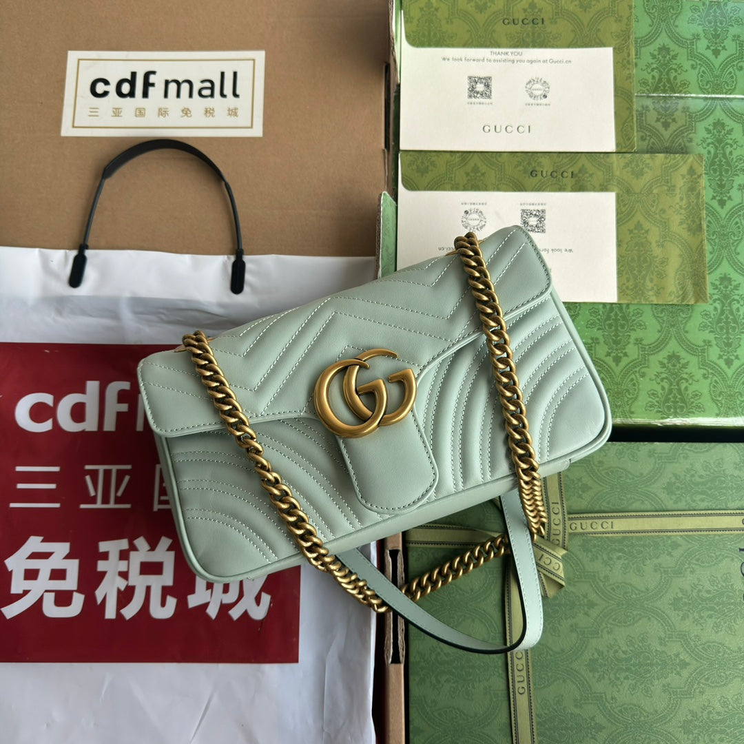 Luxury Gucci gg marmont 26cm turquoise calfskin gold hardware