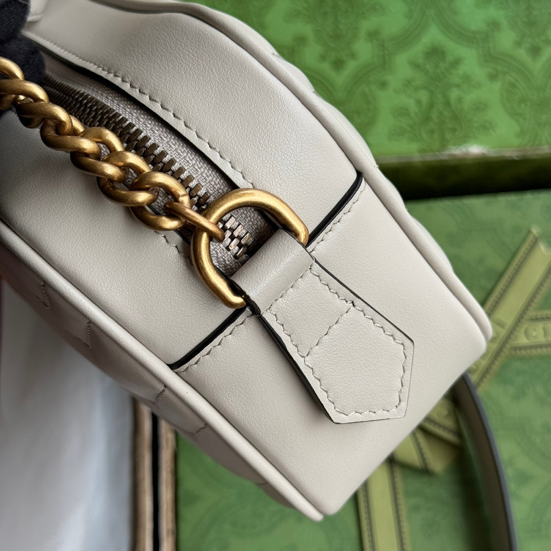 Luxury Gucci gg marmont mini 18cm zip top cream calfskin gold hardware