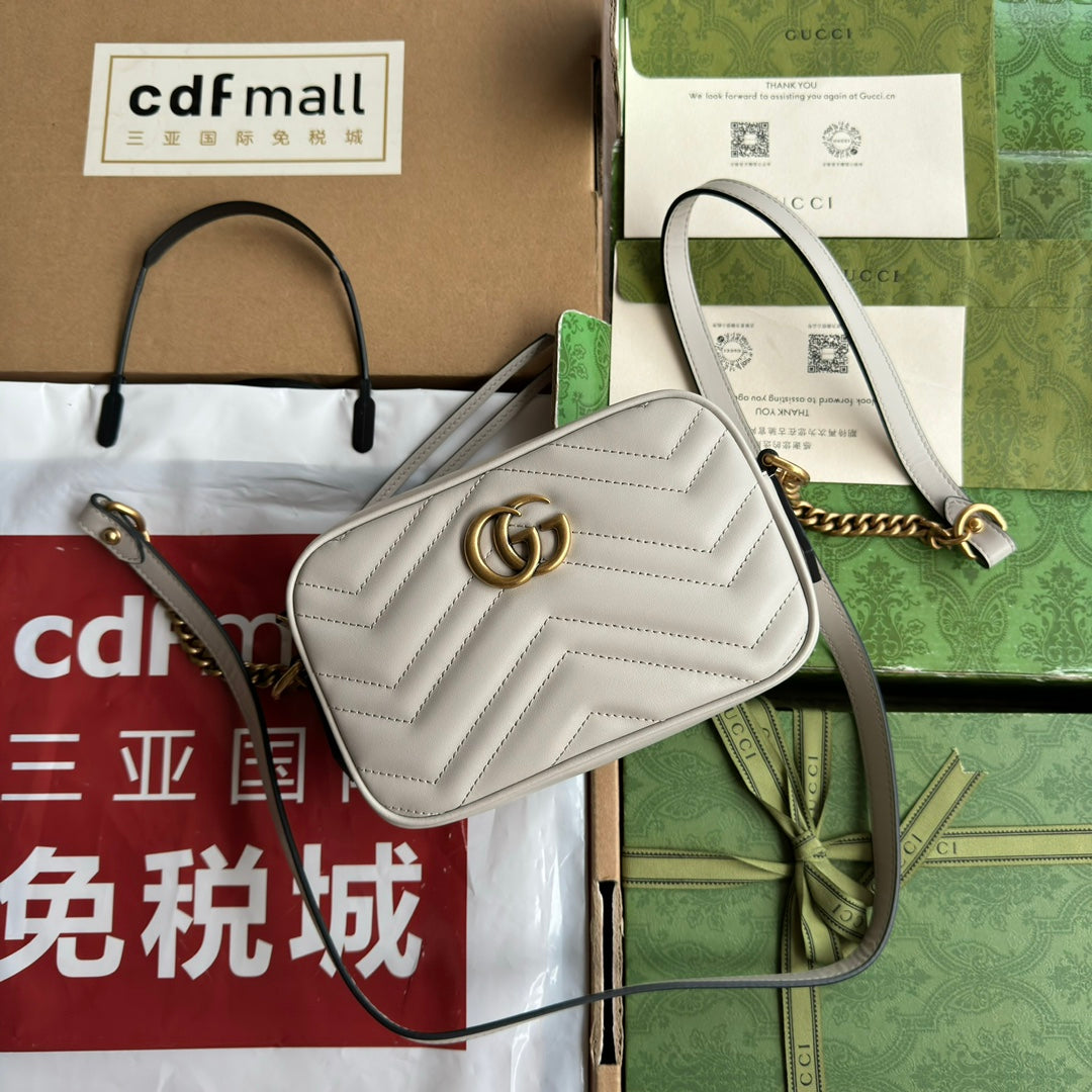 Luxury Gucci gg marmont mini 18cm zip top cream calfskin gold hardware