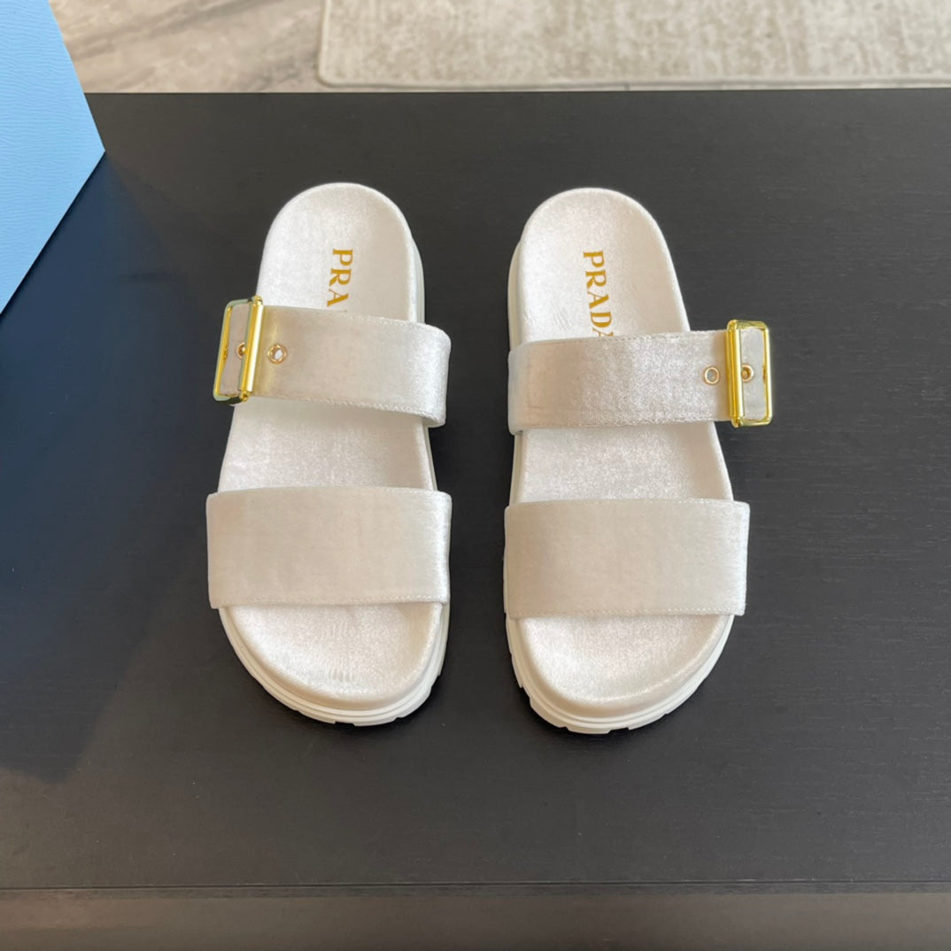 Luxury PradaSLIDES SANDALS WHITE VELVET