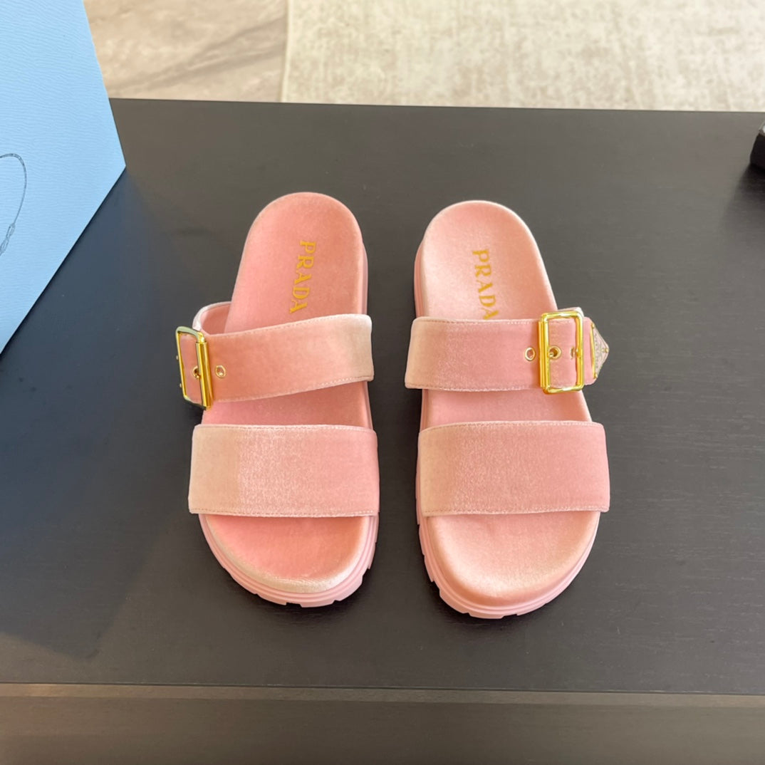 Luxury PradaSLIDES SANDALS LIGHT PINK VELVET