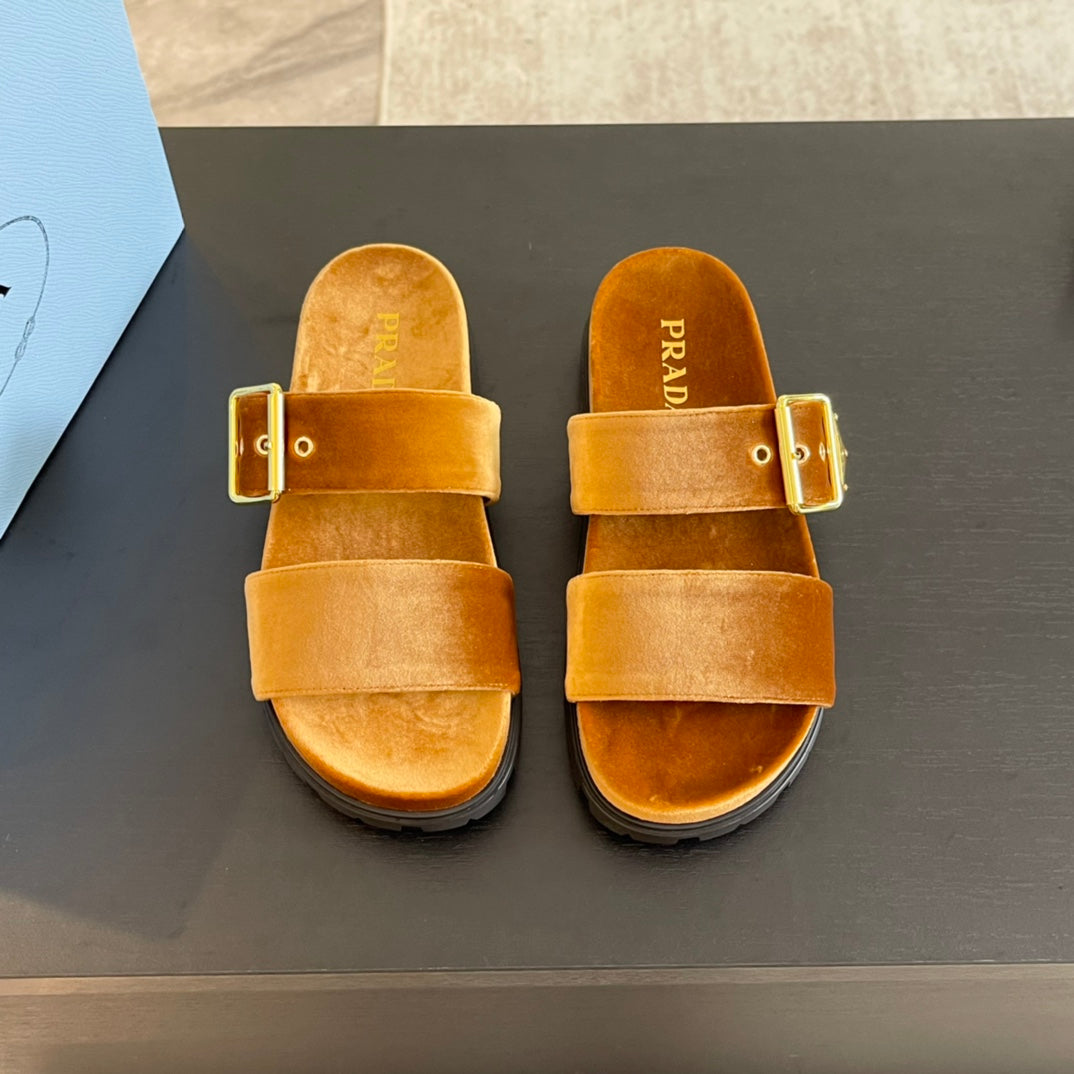 Luxury PradaSLIDES SANDALS OCHRE VELVET
