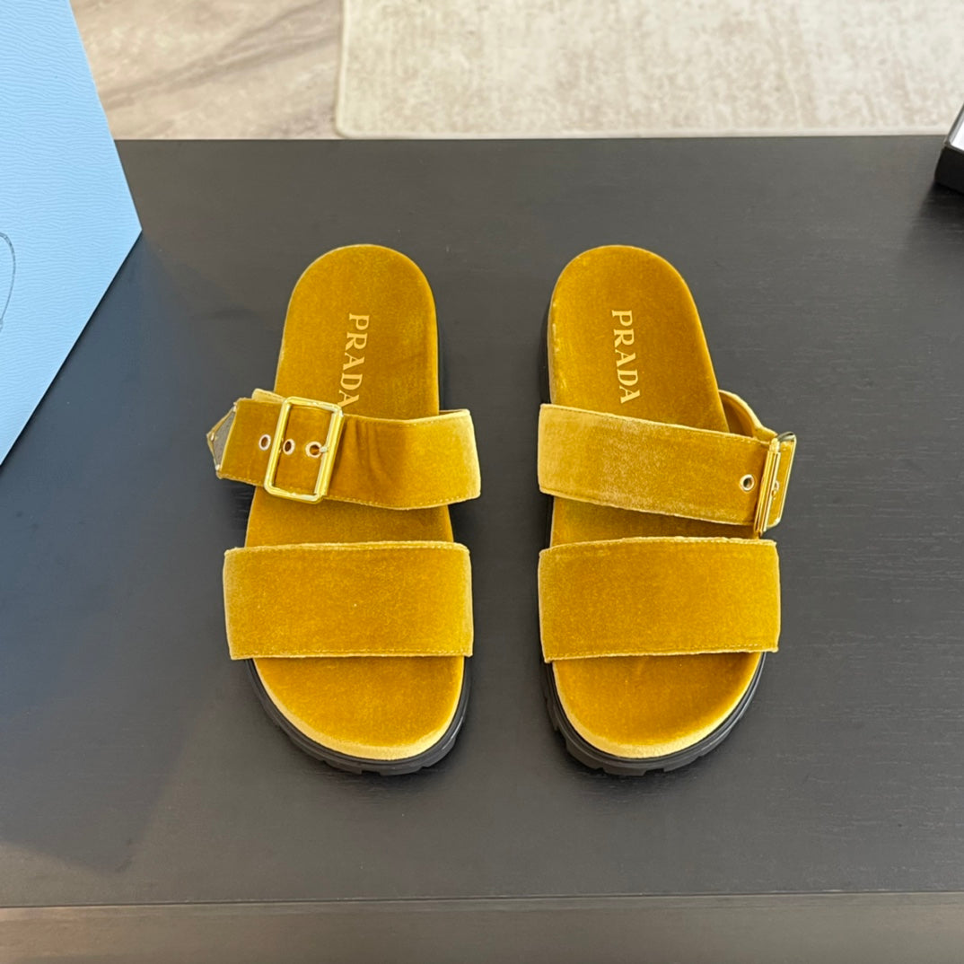 Luxury PradaSLIDES SANDALS AMBER VELVET