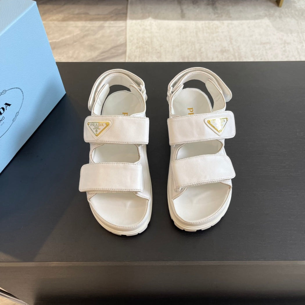 Luxury PradaFLAT NAPPA SANDALS WHITE LAMBSKIN