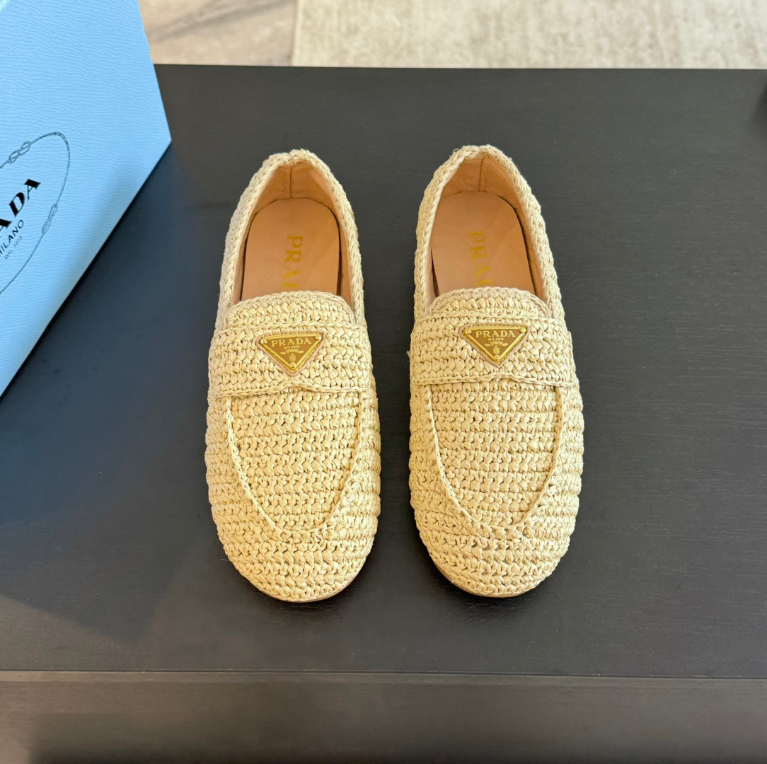 Luxury PradaCROCHET LOAFERS PASTEL YELLOW CALFSKIN