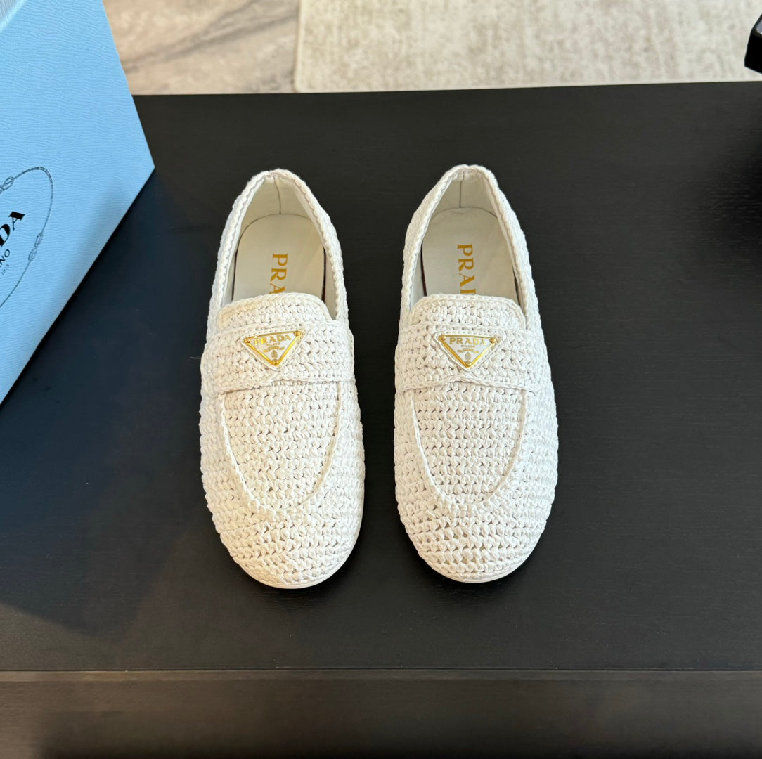 Luxury PradaCROCHET LOAFERS WHITE CALFSKIN