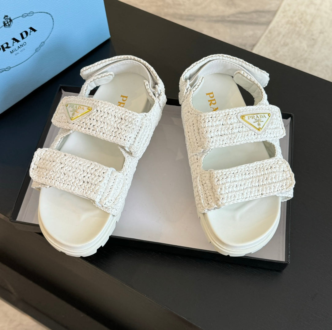 Luxury PradaCROCHET SANDALS WHITE CALFSKIN