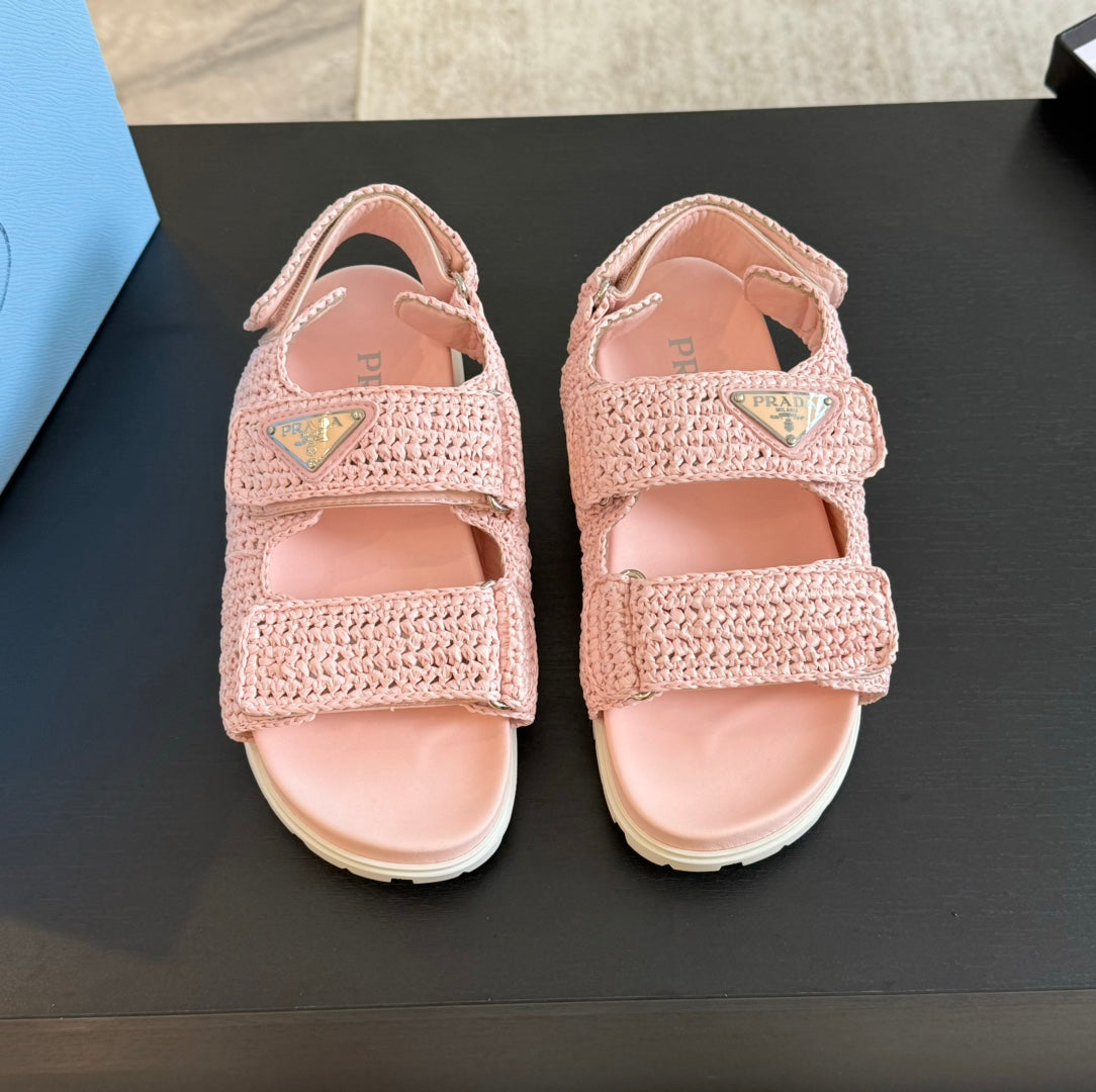 Luxury PradaCROCHET SANDALS LIGHT PINK CALFSKIN