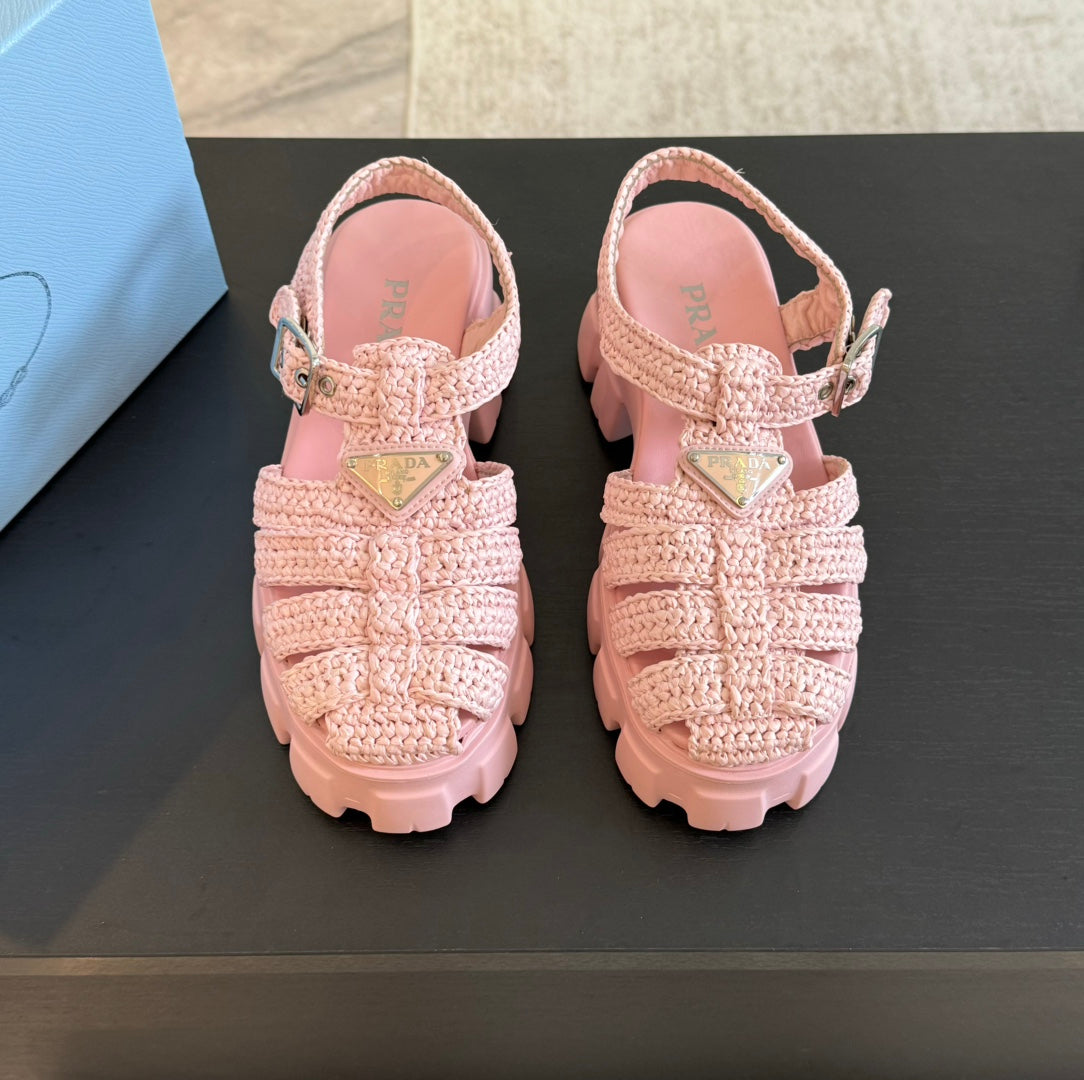 Luxury PradaMONOLITH CROCHET CAGE SANDALS LIGHT PINK LAMBSKIN
