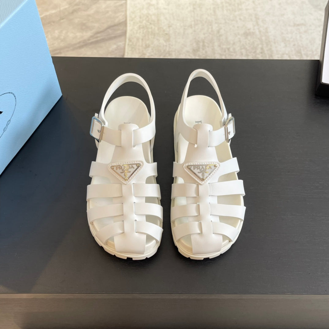 Luxury PradaRUBBER FISHERMAN SANDALS WHITE CALFSKIN