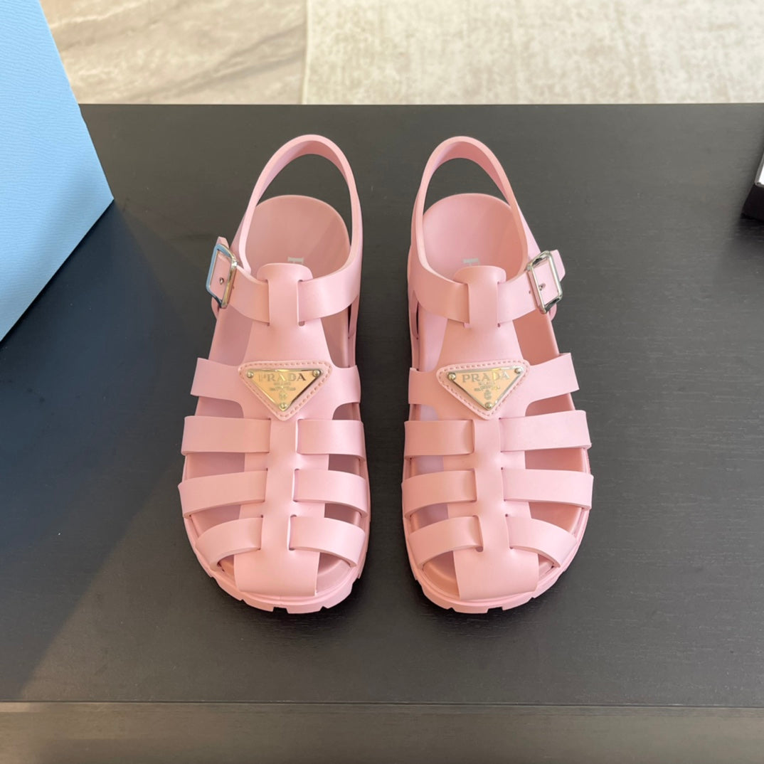 Luxury PradaRUBBER FISHERMAN SANDALS LIGHT PINK CALFSKIN