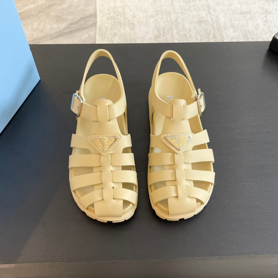 Luxury PradaRUBBER FISHERMAN SANDALS BEIGE CALFSKIN