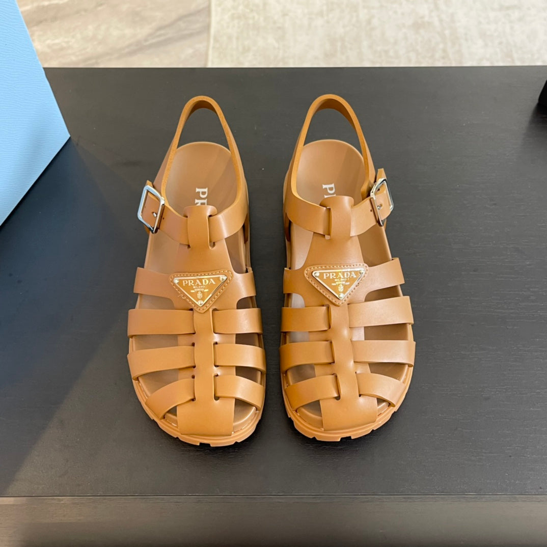 Luxury PradaRUBBER FISHERMAN SANDALS BRONZE CALFSKIN