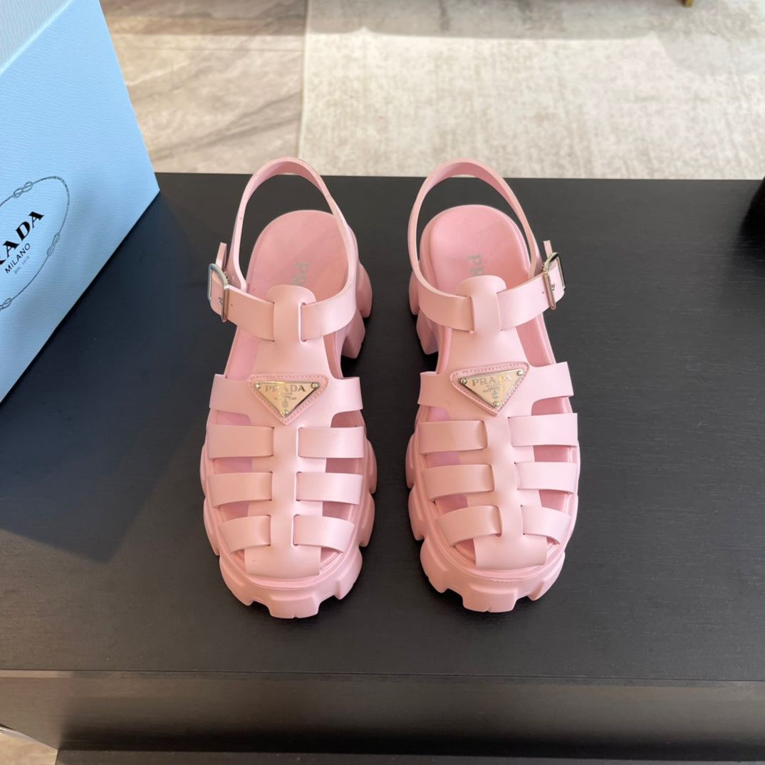 Luxury PradaRUBBER MONOLITH SANDALS LIGHT PINK CALFSKIN