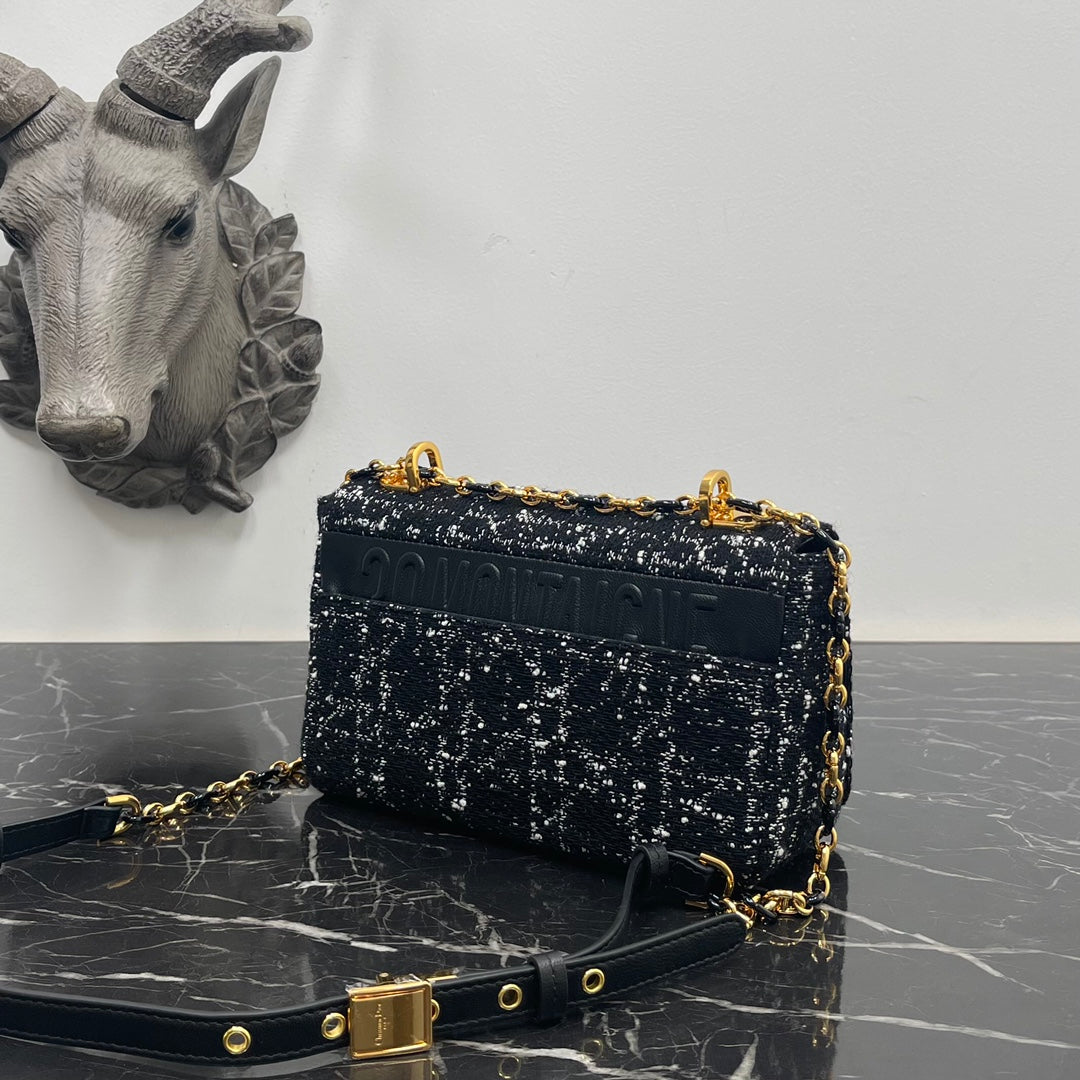 Luxury DiorSMALL CARO BAG 20 BLACK CANNAGE TWEED