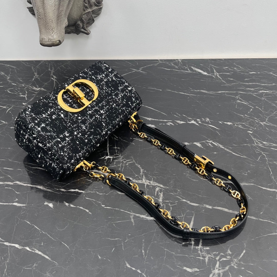 Luxury DiorSMALL CARO BAG 20 BLACK CANNAGE TWEED