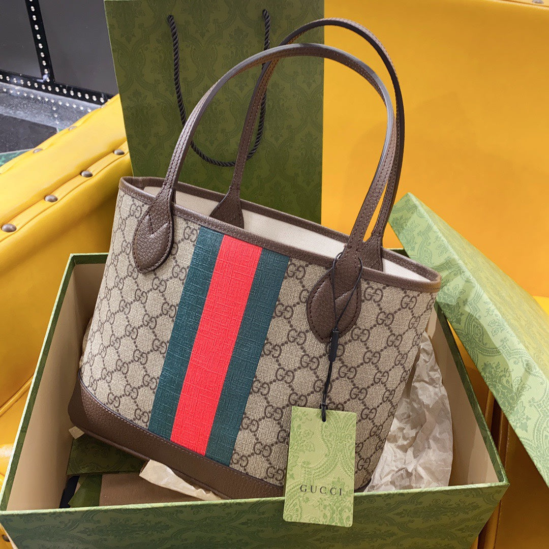 Luxury Gucci GG OPHIDIA SMALL 25 TOTE IN BEIGE AND EBONY CANVAS