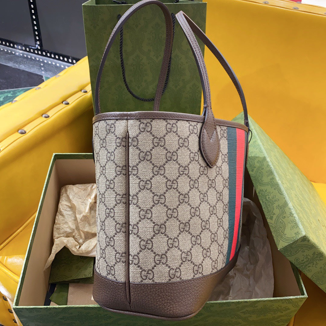 Luxury Gucci GG OPHIDIA SMALL 25 TOTE IN BEIGE AND EBONY CANVAS