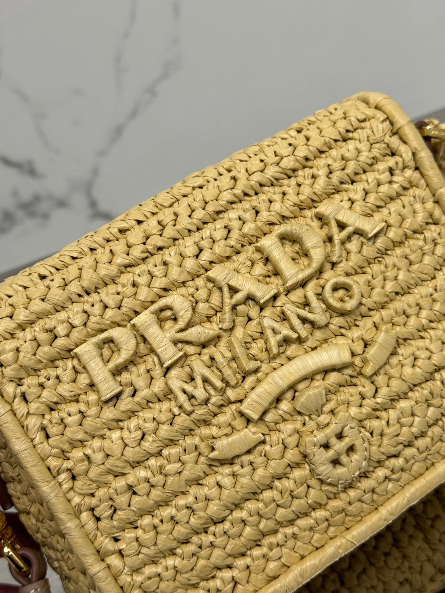 Luxury PradaWOVEN SMALL FLAP BAG 16 IN BEIGE RAFFIA GOLD HARDWARE