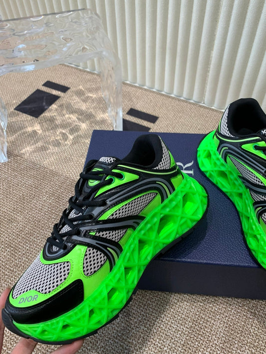 Luxury DiorSneaker B35 In Green Mix White Black Calfskin And Fabric  113119