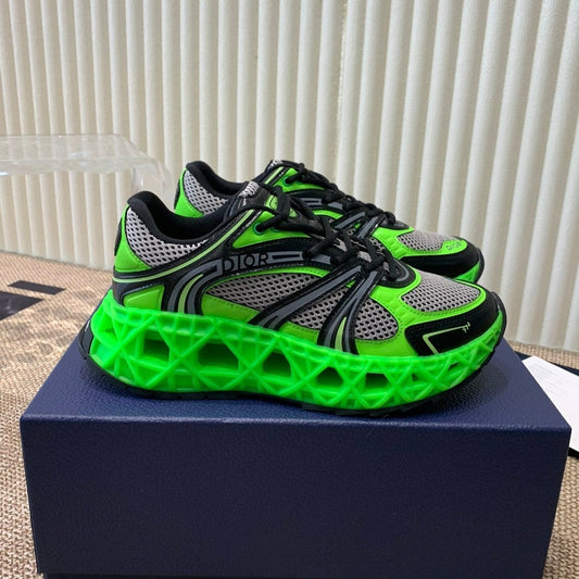Luxury DiorSneaker B35 In Green Mix White Black Calfskin And Fabric  113119
