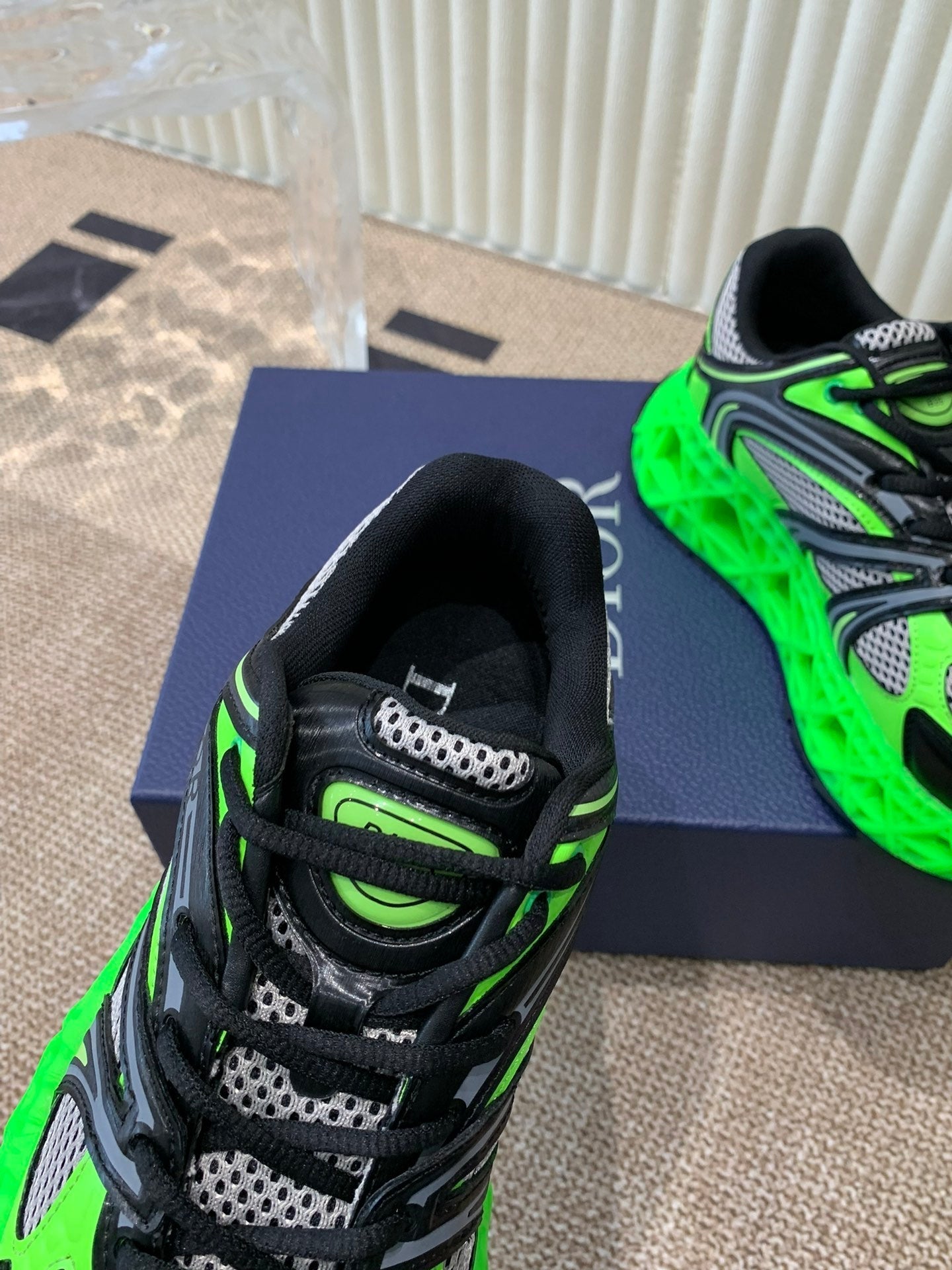 Luxury DiorSneaker B35 In Green Mix White Black Calfskin And Fabric  113119